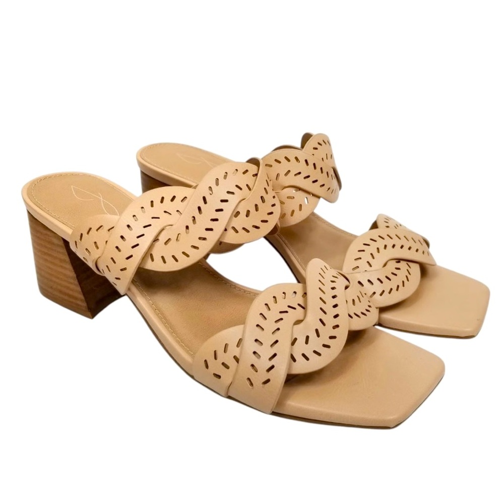 Joie Society Slip On Sandals Nude 2 Strap Braided Square Toe Block Heel Boho Sz9